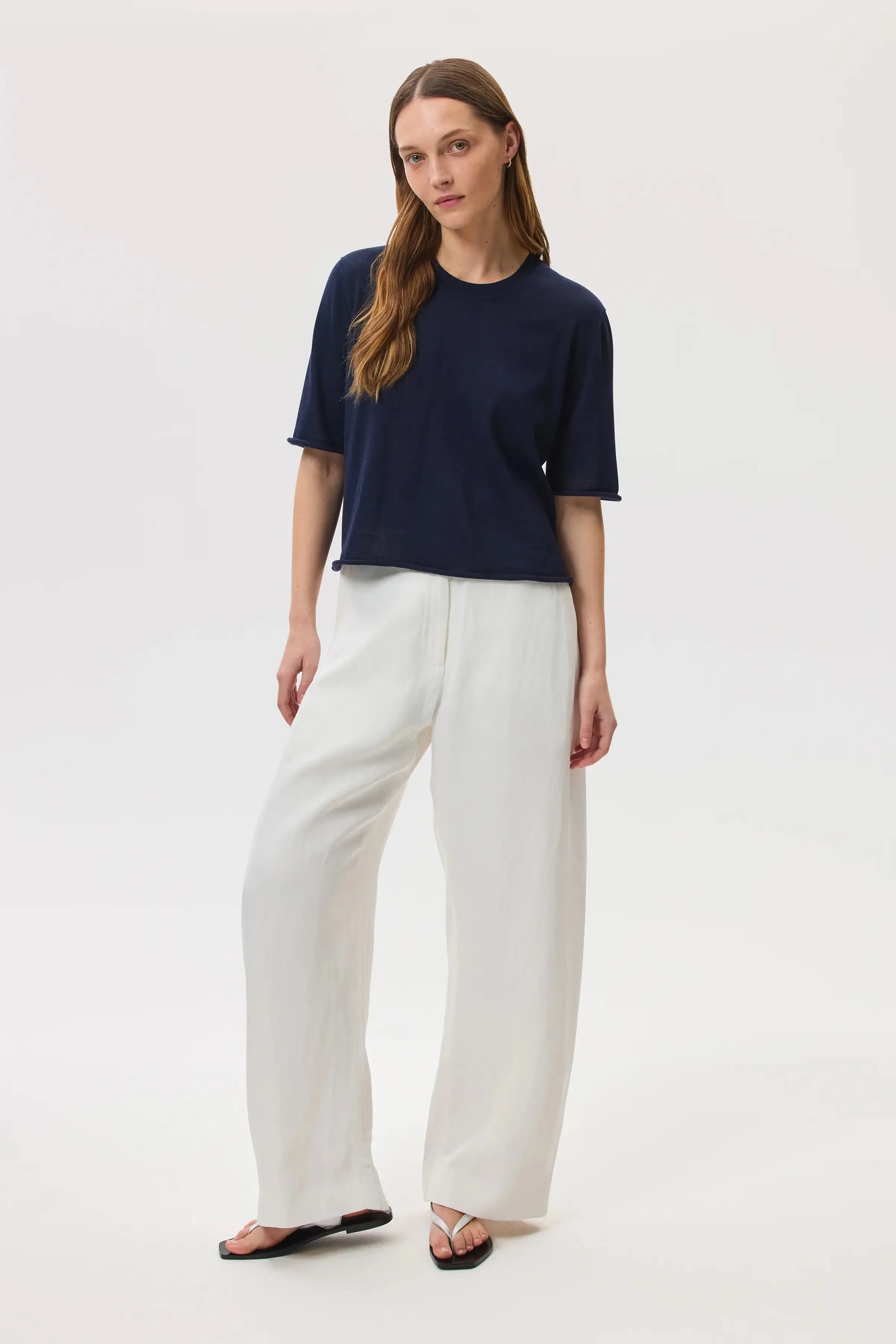 Superfine Merino Wool Dark Navy T-Shirt sold by Johnstons of Elgin product image thumbnail 2