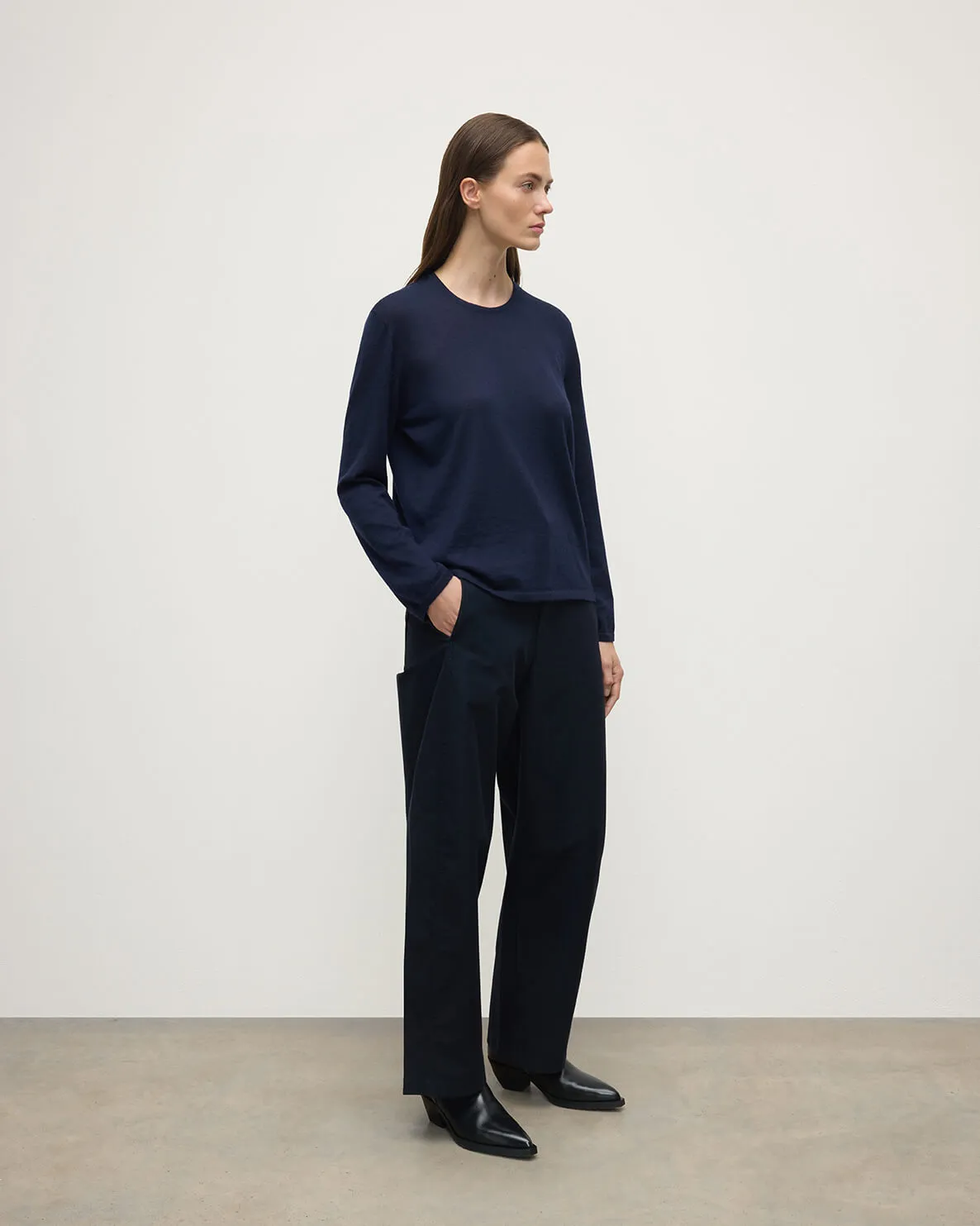 Superfine Cashmere Dark Navy Jumper sold by Johnstons of Elgin product image thumbnail 4