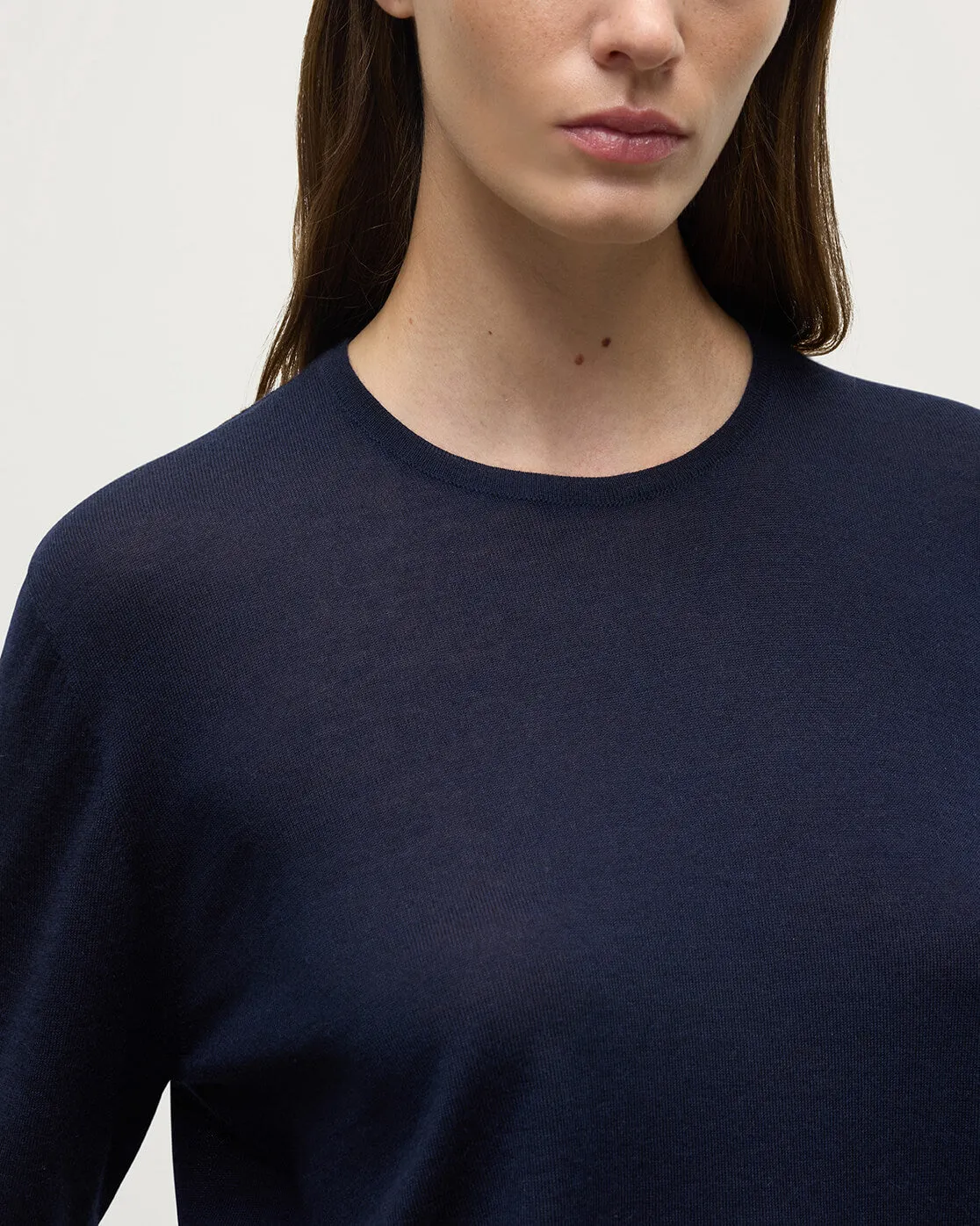 Superfine Cashmere Dark Navy Jumper sold by Johnstons of Elgin product image thumbnail 5