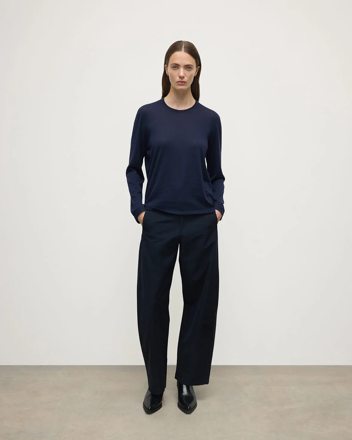 Superfine Cashmere Dark Navy Jumper sold by Johnstons of Elgin