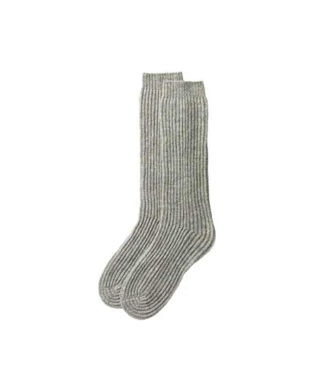 Luxe Ribbed Light Grey Cashmere Socks sold by Johnstons of Elgin