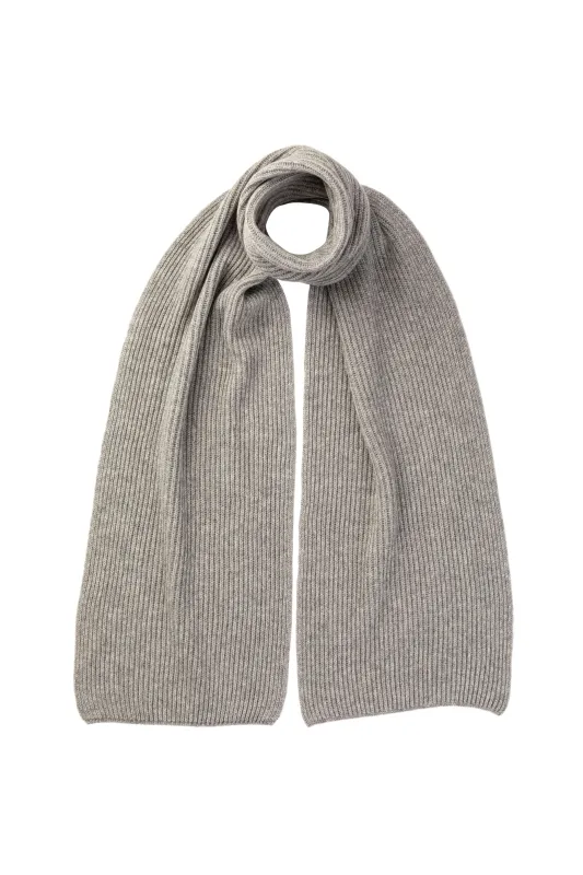 Light Grey Cashmere Ribbed Scarf sold by Johnstons of Elgin