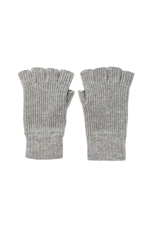 Ribbed Cashmere Light Grey Fingerless Gloves sold by Johnstons of Elgin