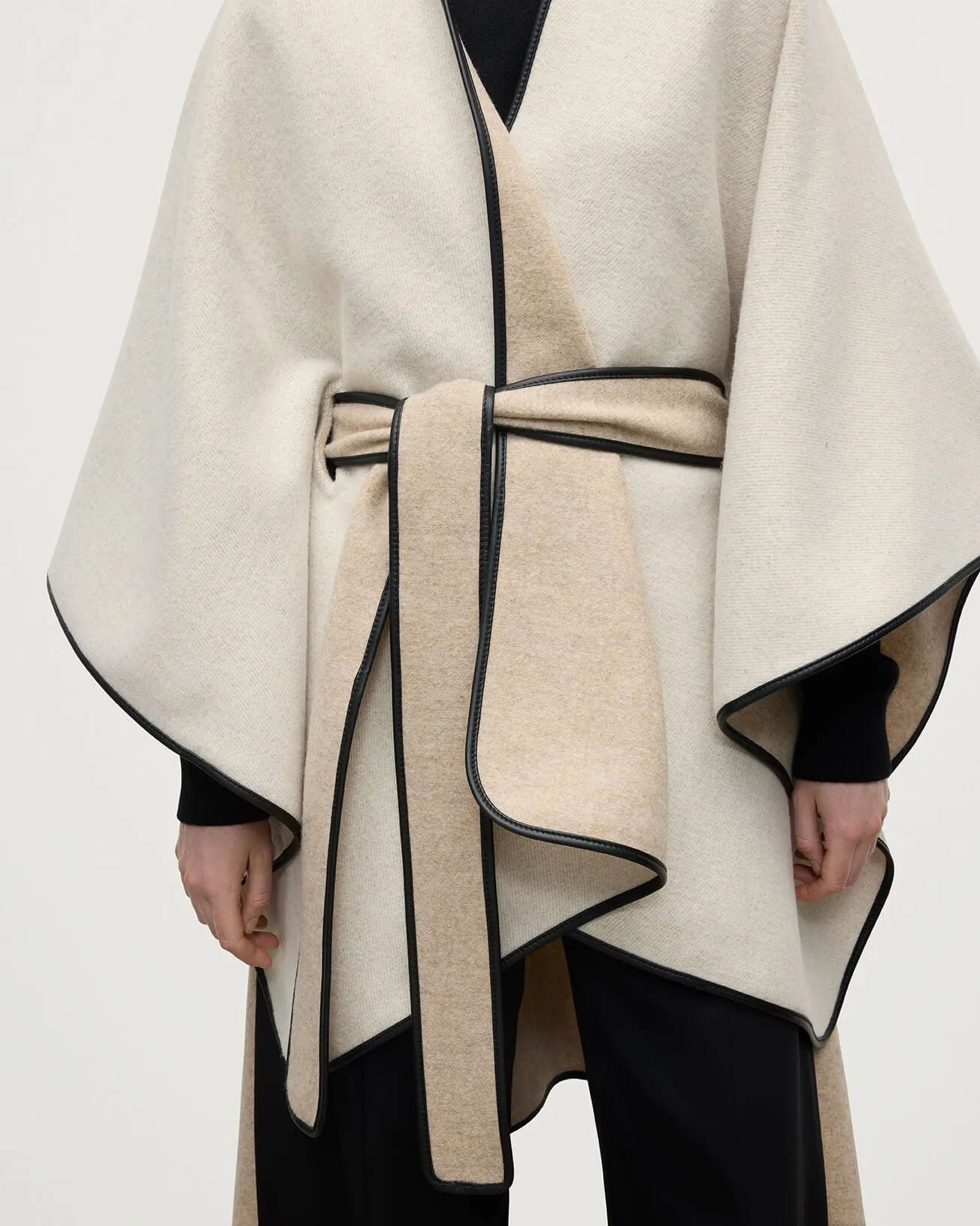 Cream Belted Cape with Leather Binding sold by Johnstons of Elgin product image thumbnail 5