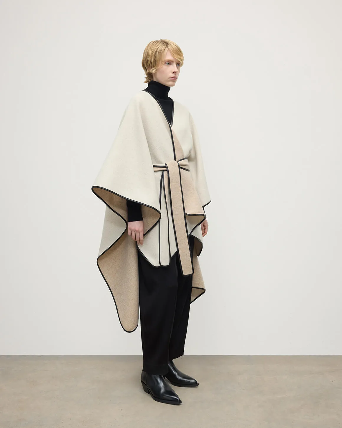 Cream Belted Cape with Leather Binding sold by Johnstons of Elgin product image thumbnail 3