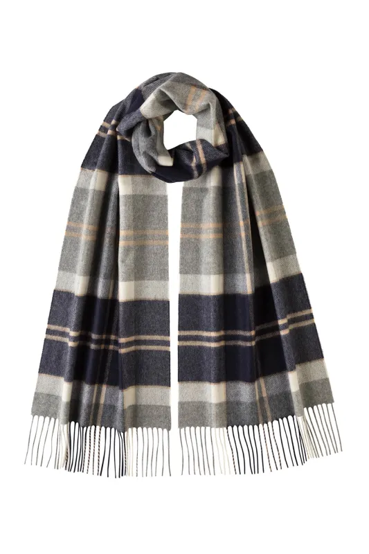 Silver Bannockbane Tartan Merino Scarf sold by Johnstons of Elgin