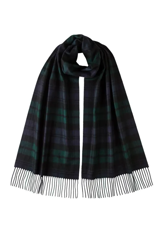 Black Watch Tartan Merino Scarf sold by Johnstons of Elgin