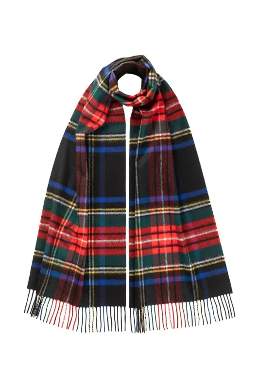 Black Stewart Tartan Merino Scarf sold by Johnstons of Elgin