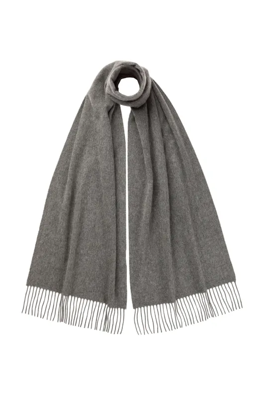Mid Grey Wide Cashmere Scarf sold by Johnstons of Elgin