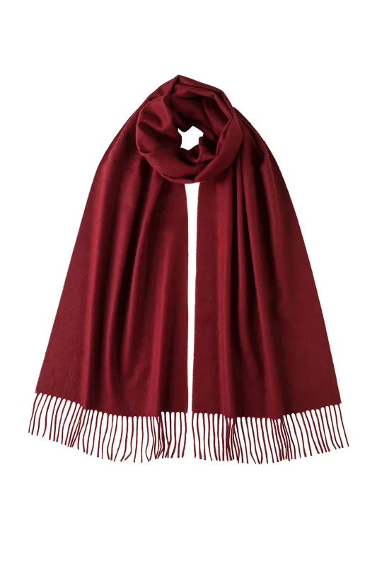 Dark Red Wide Cashmere Scarf sold by Johnstons of Elgin