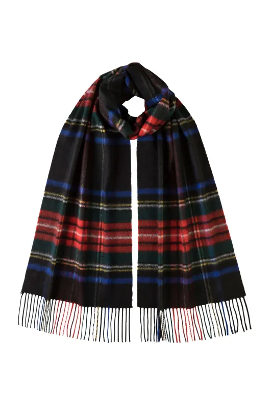 Black Stewart Tartan Wide Cashmere Scarf sold by Johnstons of Elgin