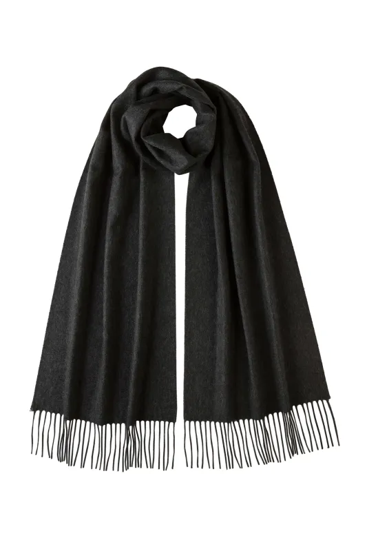 Dark Grey Wide Cashmere Scarf sold by Johnstons of Elgin
