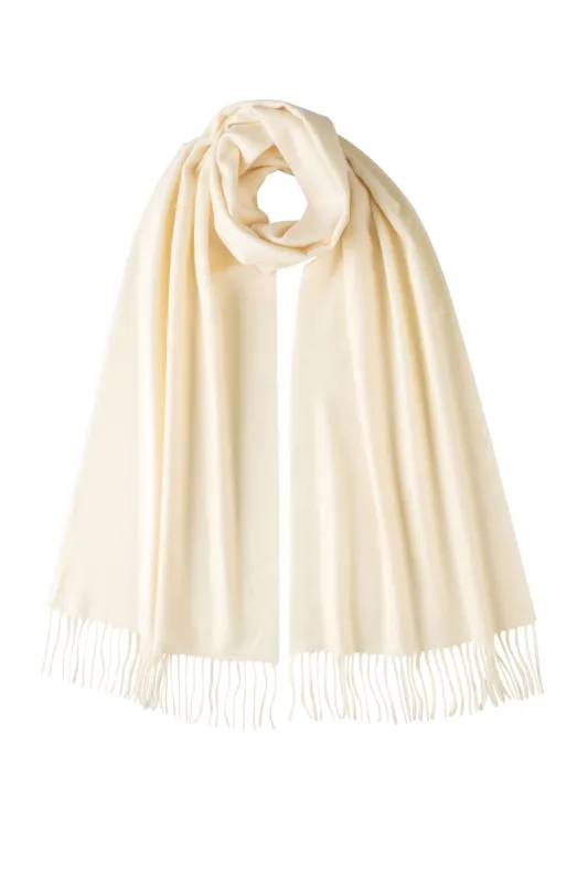White Wide Cashmere Scarf sold by Johnstons of Elgin