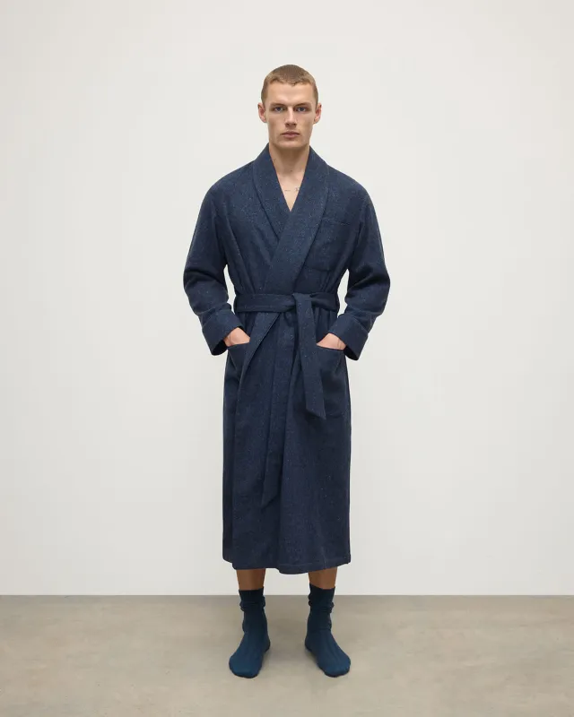 Donegal Cashmere Navy Dressing Gown sold by Johnstons of Elgin