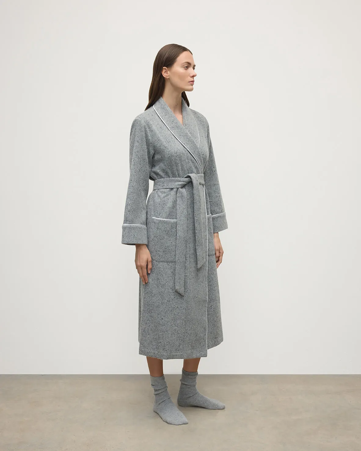Donegal Cashmere Light Grey Dressing Gown sold by Johnstons of Elgin product image thumbnail 3