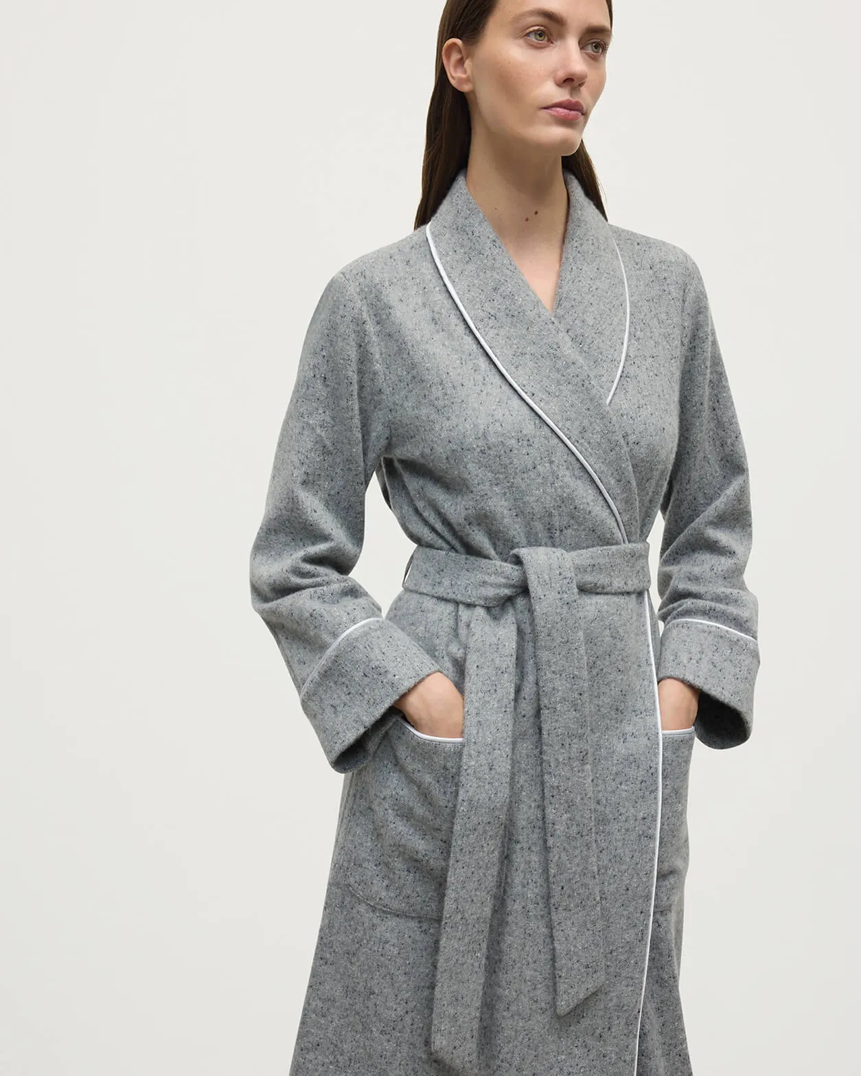 Donegal Cashmere Light Grey Dressing Gown sold by Johnstons of Elgin product image thumbnail 5
