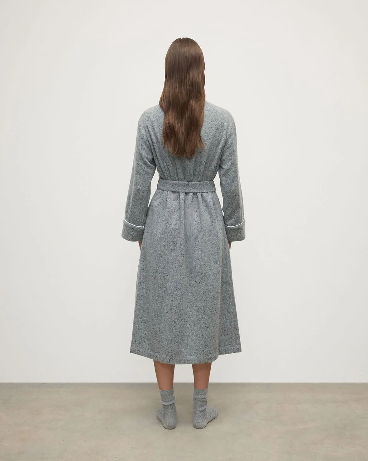 Donegal Cashmere Light Grey Dressing Gown sold by Johnstons of Elgin product image thumbnail 4