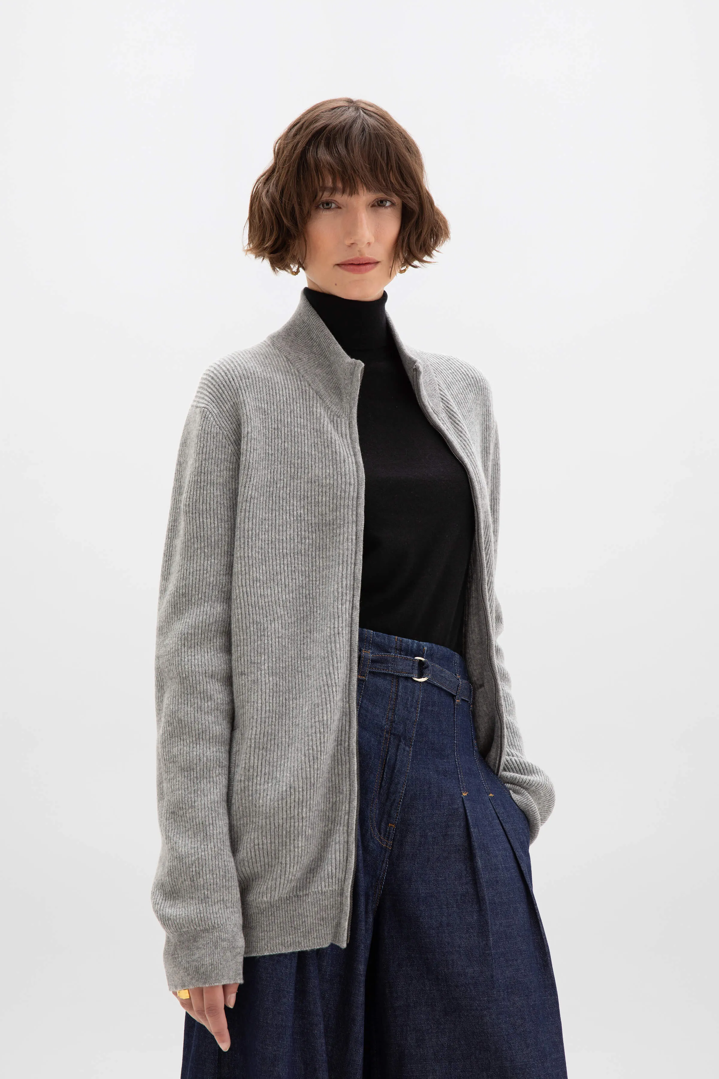 Ribbed Cashmere Light Grey Cardigan sold by Johnstons of Elgin product image thumbnail 5