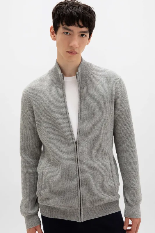Ribbed Cashmere Light Grey Cardigan sold by Johnstons of Elgin