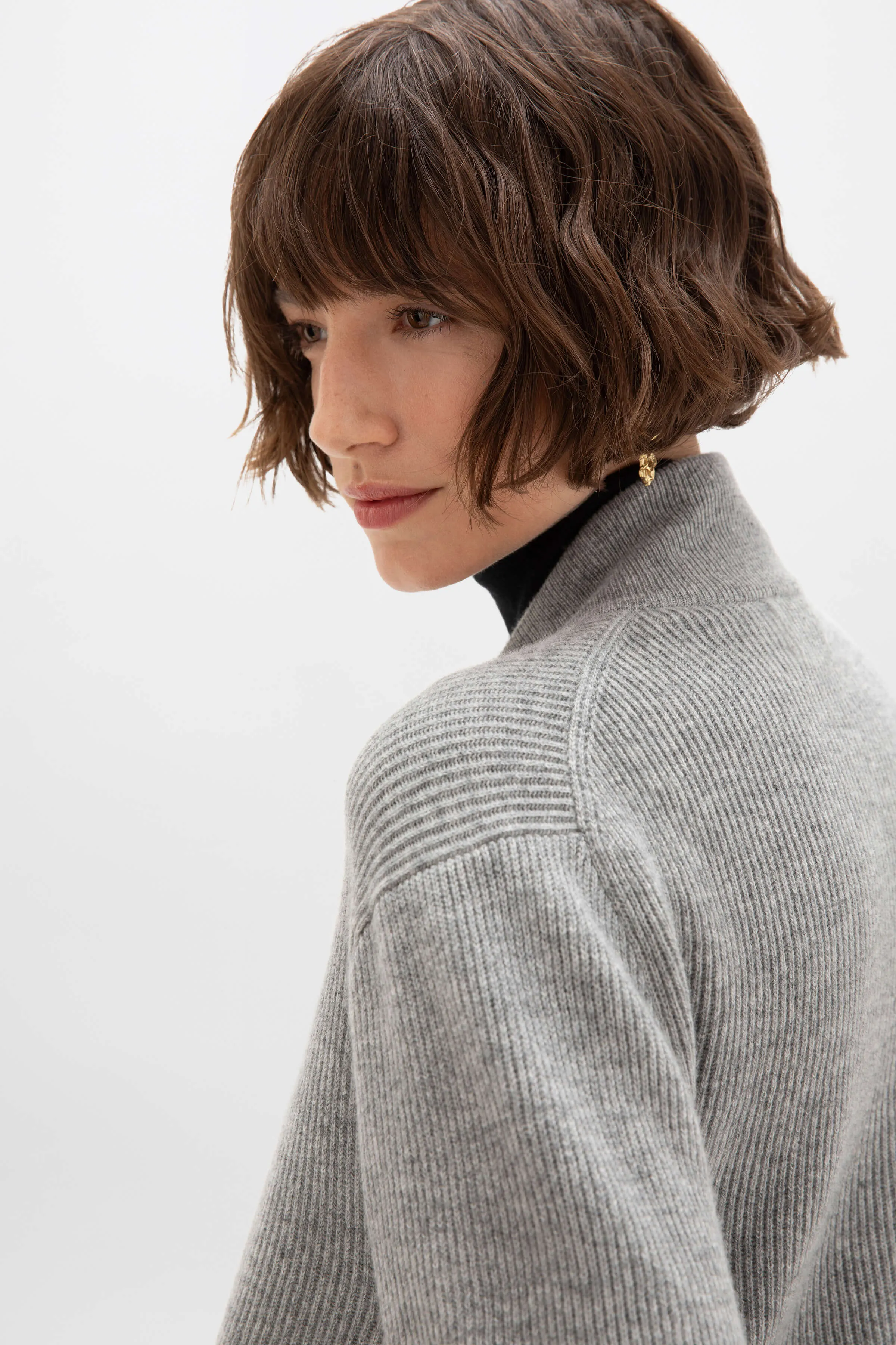 Ribbed Cashmere Light Grey Cardigan sold by Johnstons of Elgin product image thumbnail 4