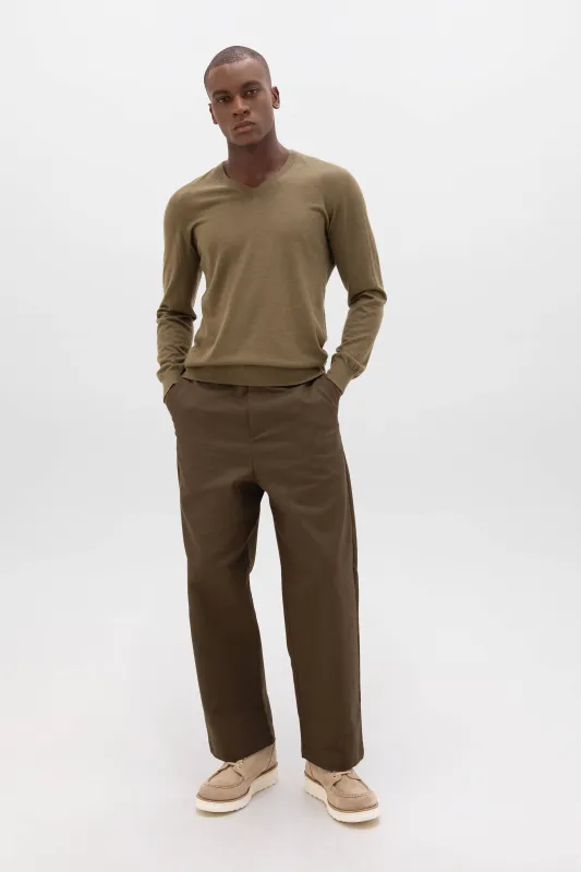 Superfine Cashmere V Neck Olive Green Jumper sold by Johnstons of Elgin