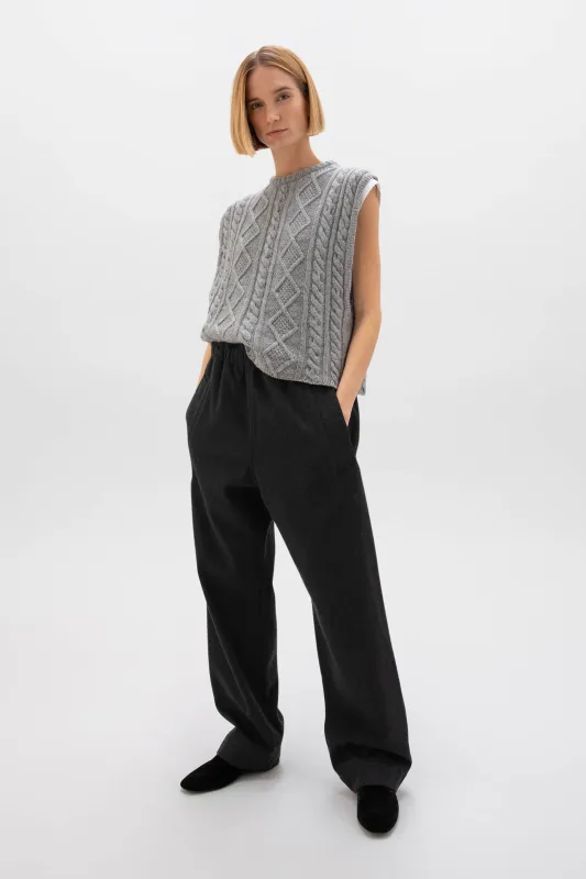Oversized Aran Light Grey Cable Cashmere Tank sold by Johnstons of Elgin