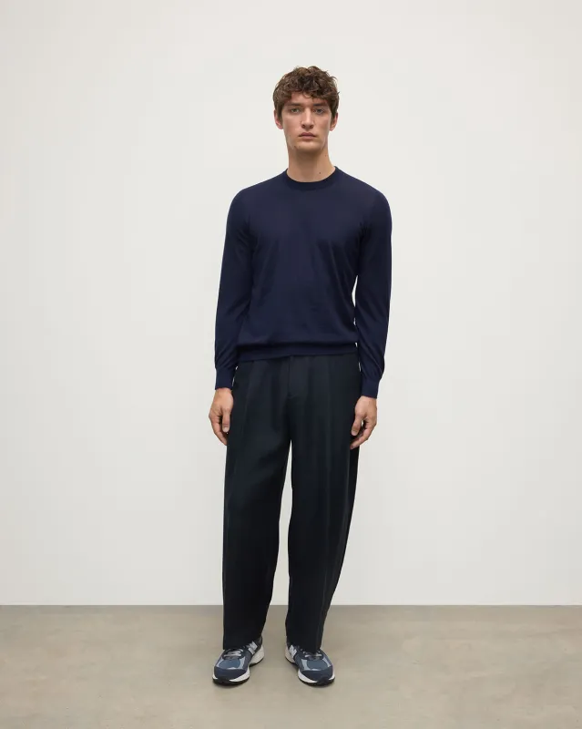 Superfine Cashmere Dark Navy Round Neck Jumper sold by Johnstons of Elgin