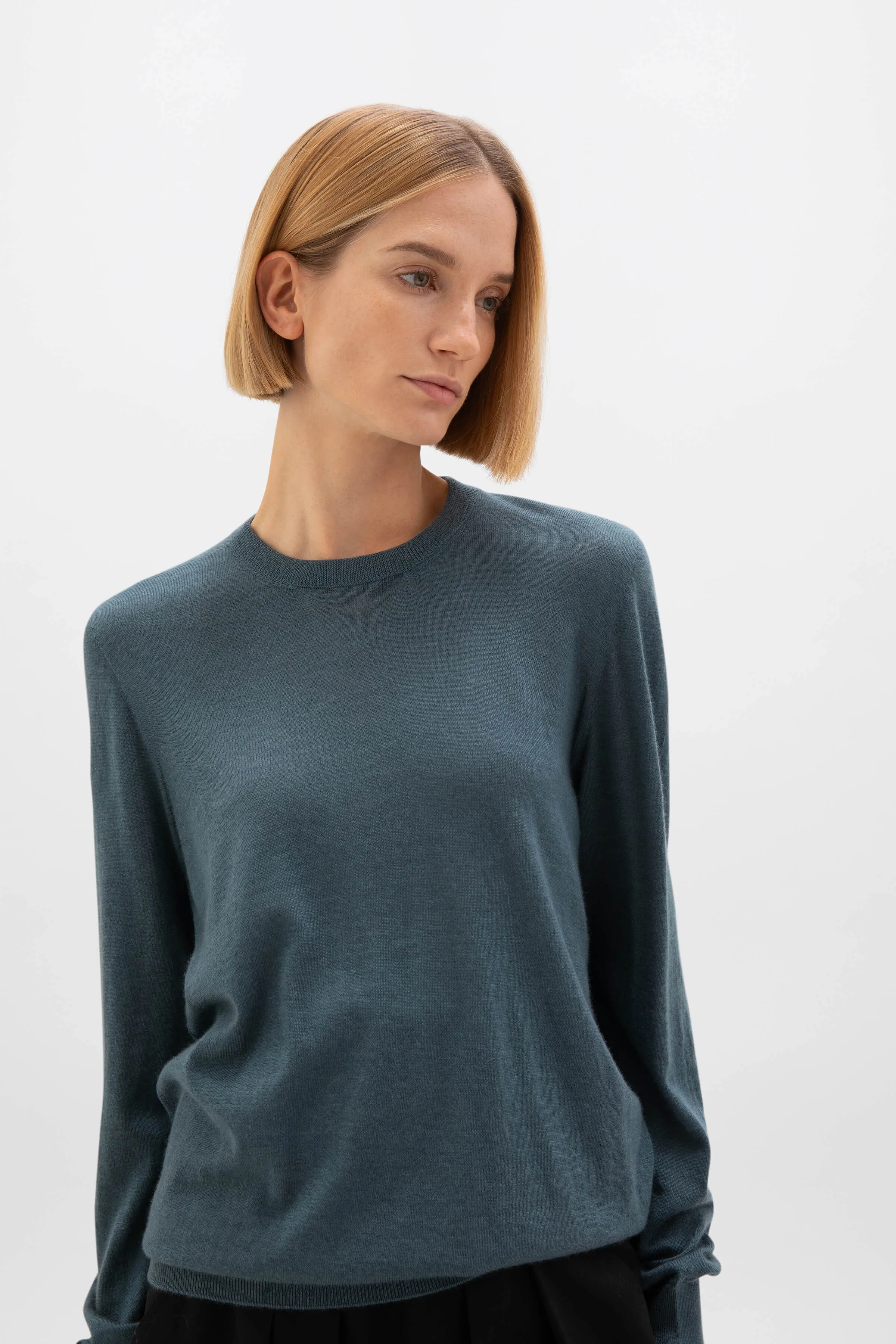 Superfine Cashmere Round Neck Blue Jumper sold by Johnstons of Elgin product image thumbnail 2