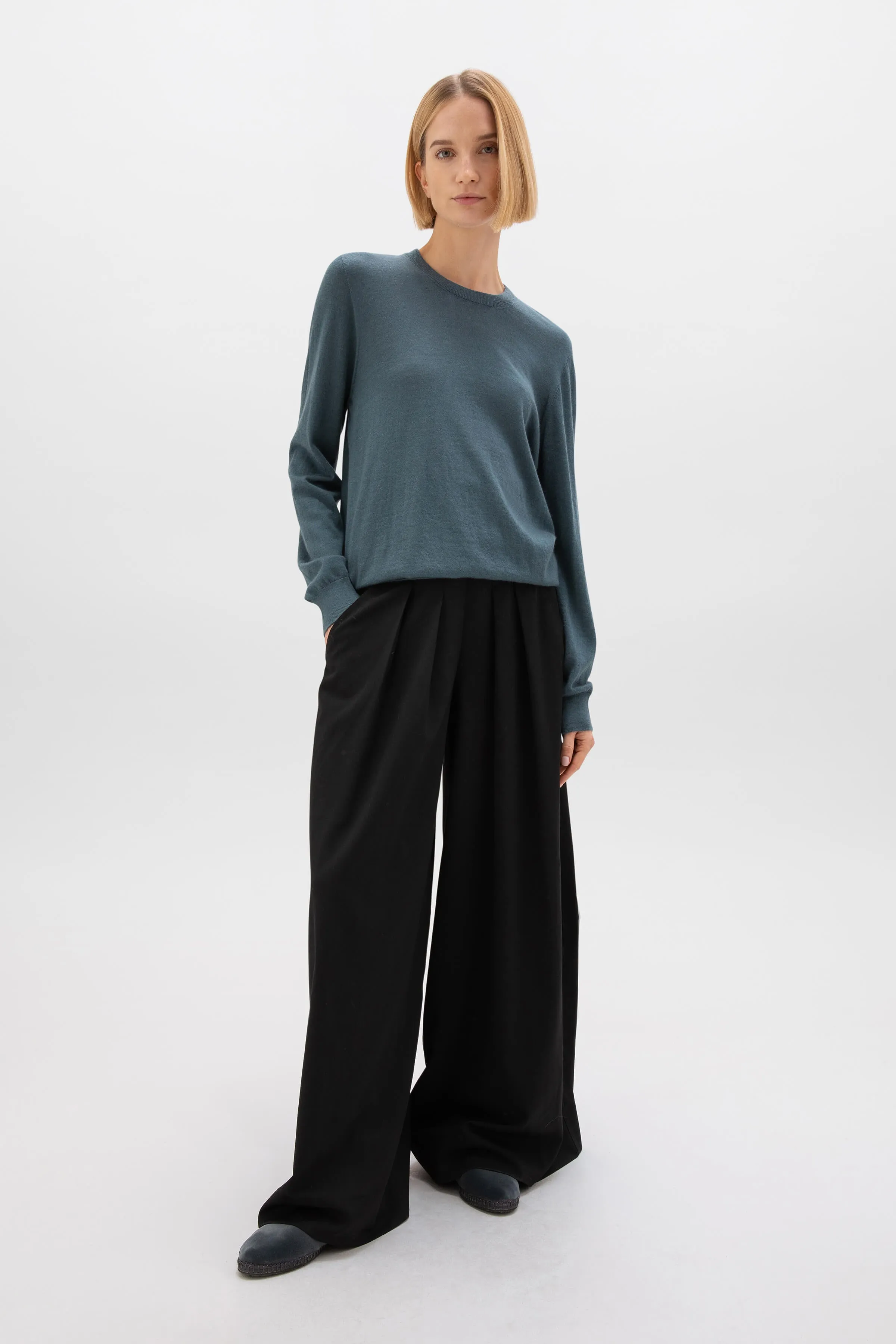 Superfine Cashmere Round Neck Blue Jumper sold by Johnstons of Elgin product image thumbnail 3