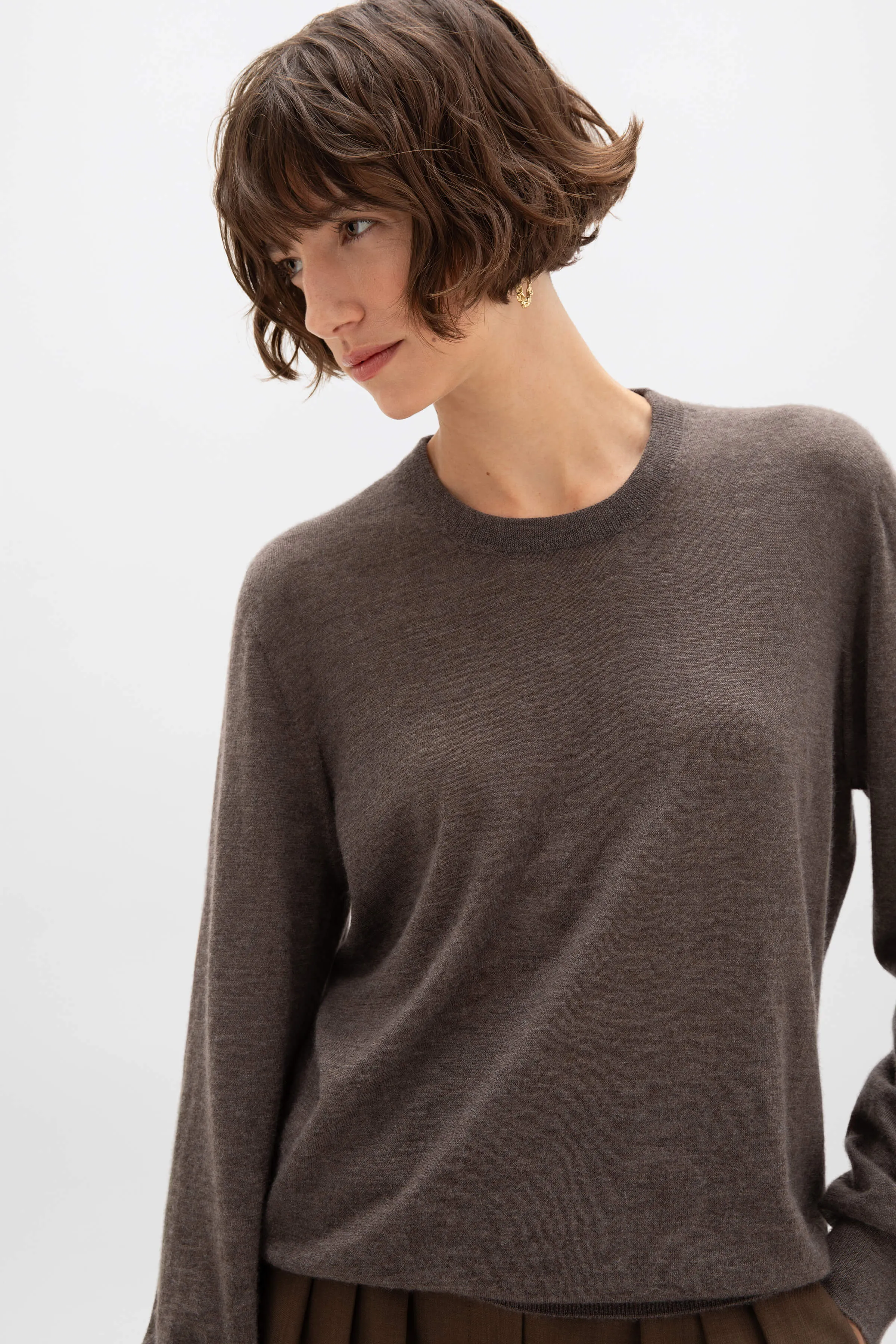 Superfine Cashmere Round Neck Brown Jumper sold by Johnstons of Elgin product image thumbnail 2