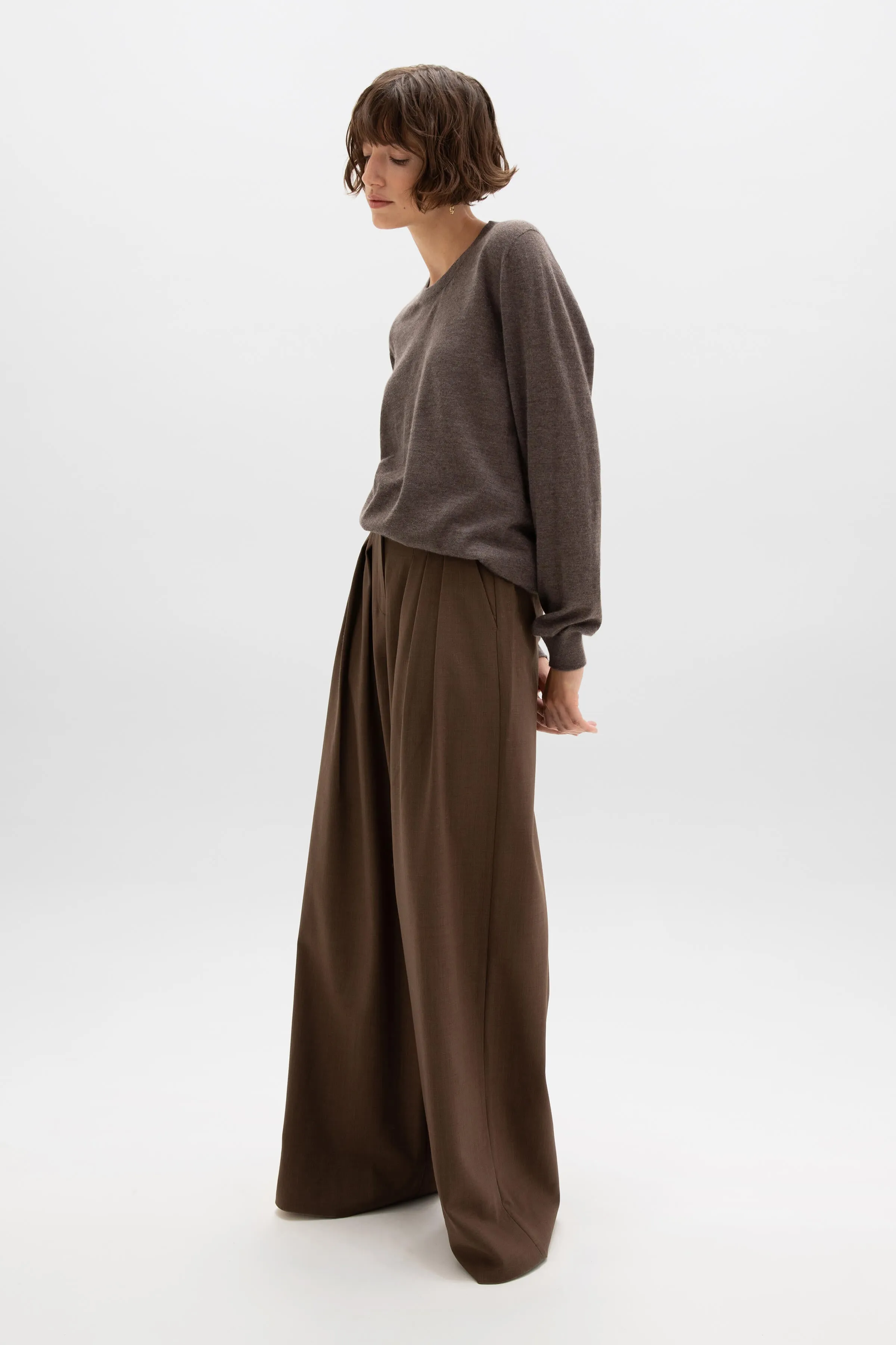 Superfine Cashmere Round Neck Brown Jumper sold by Johnstons of Elgin product image thumbnail 5