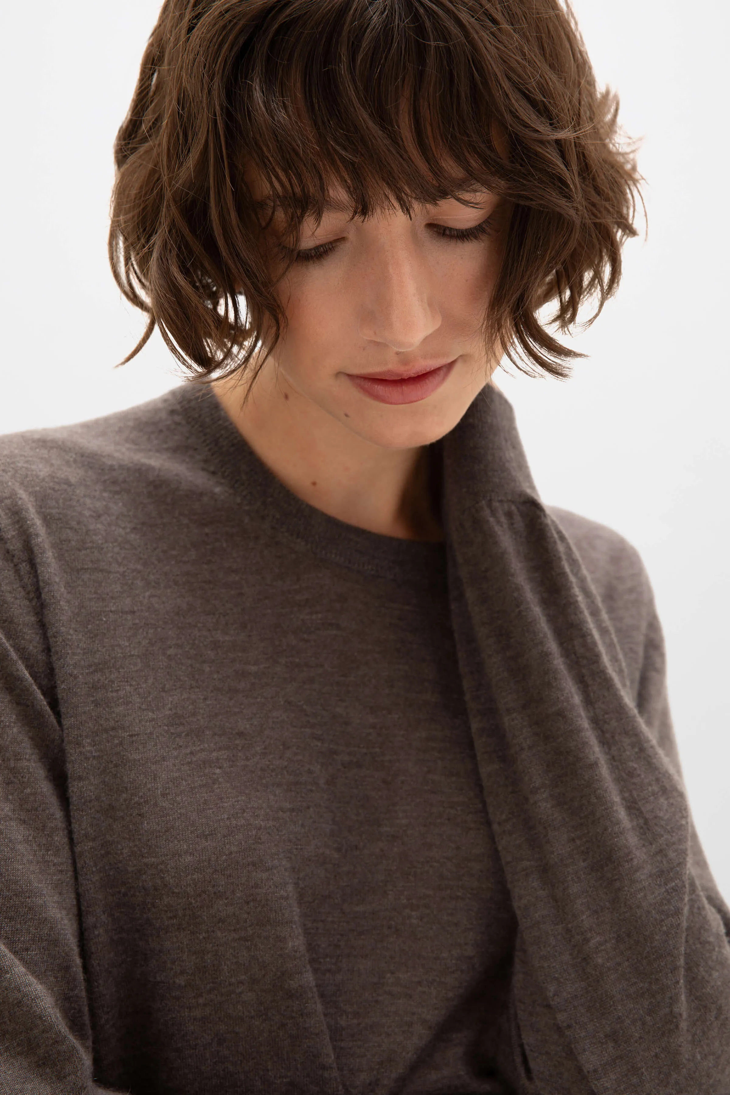 Superfine Cashmere Round Neck Brown Jumper sold by Johnstons of Elgin product image thumbnail 4