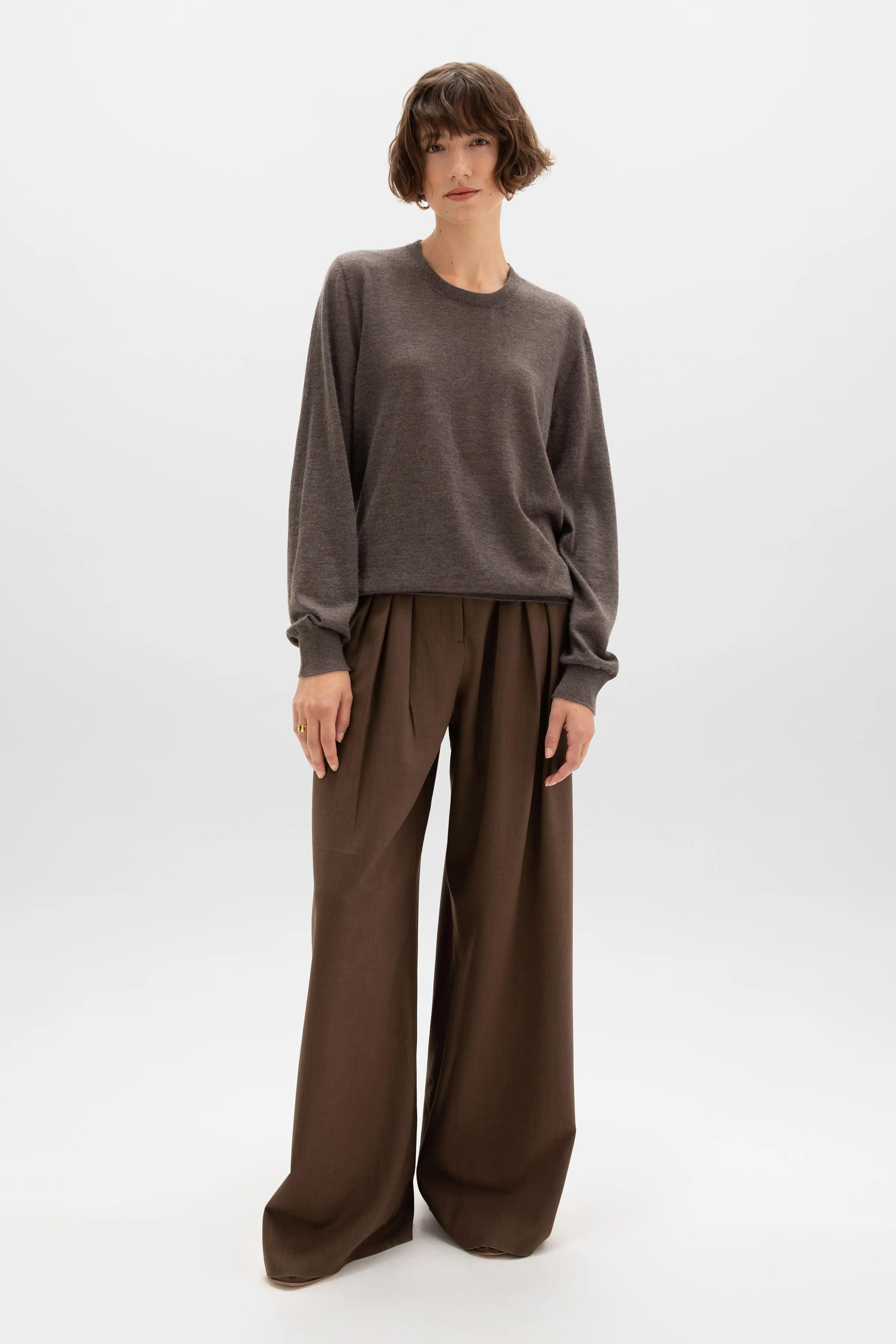 Superfine Cashmere Round Neck Brown Jumper sold by Johnstons of Elgin product image thumbnail 3