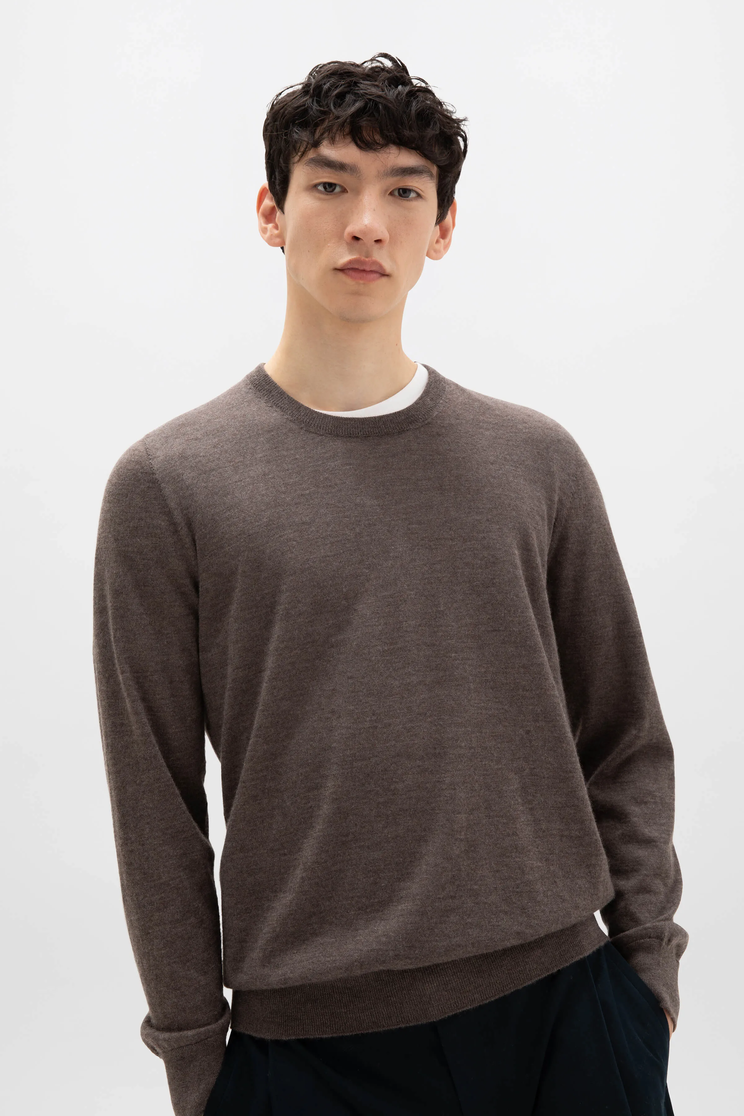 Superfine Cashmere Round Neck Brown Jumper sold by Johnstons of Elgin