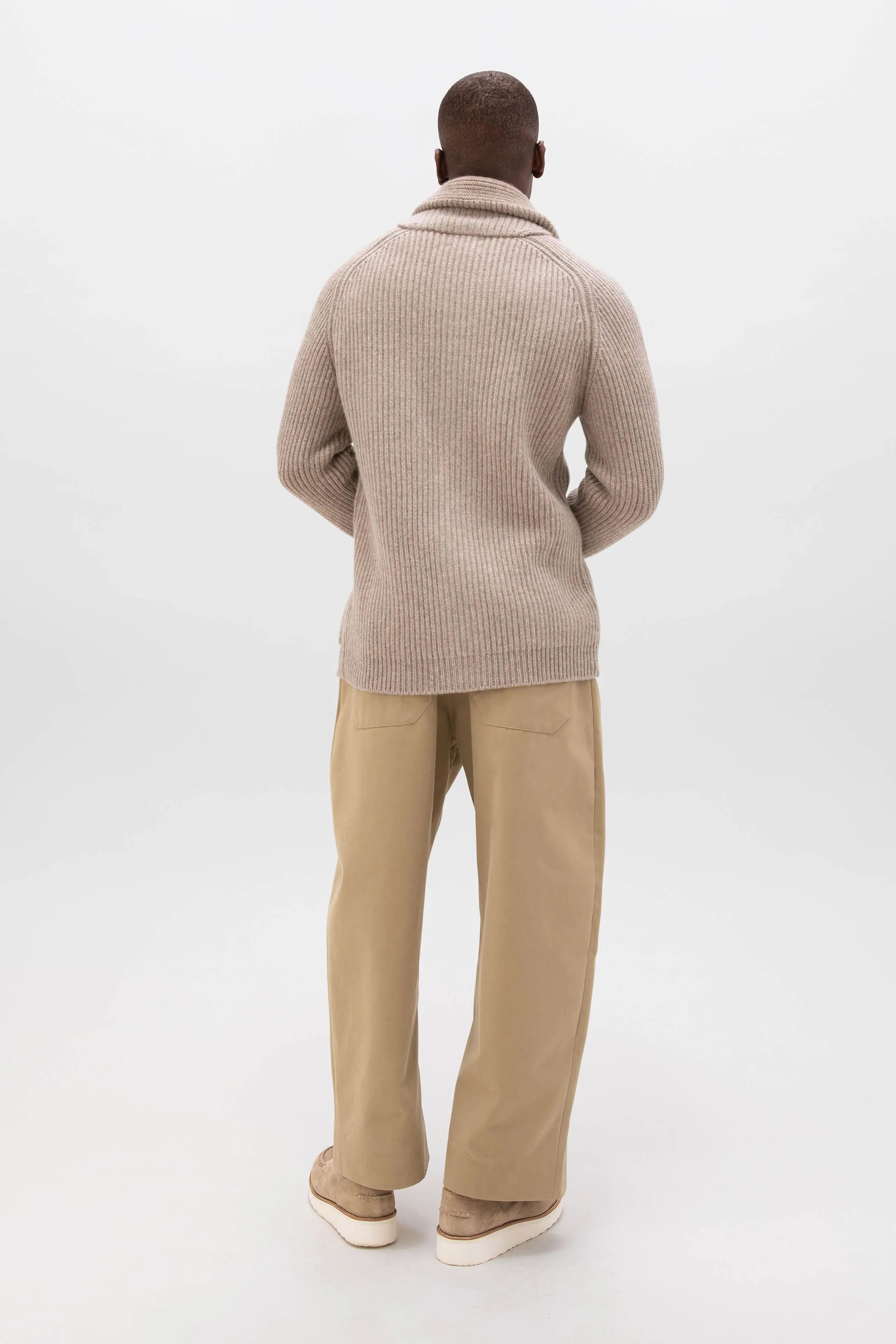 Ribbed Shawl Collar Light Brown Cashmere Cardigan sold by Johnstons of Elgin product image thumbnail 5
