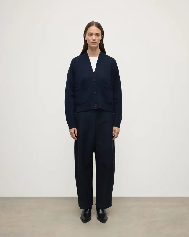 Relaxed Fit Dark Navy Cashmere Cardigan made by Johnstons of Elgin