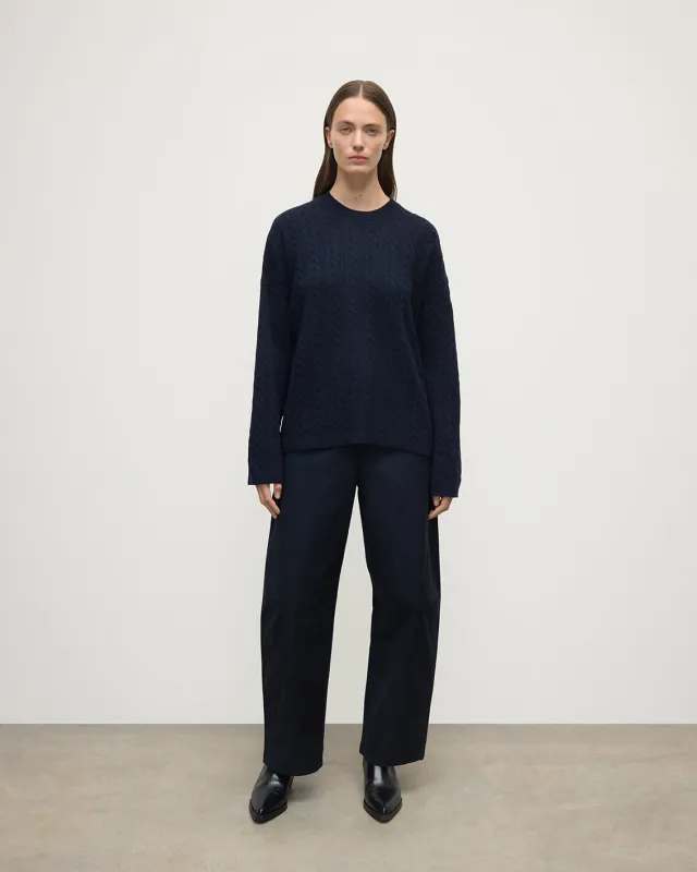 Cable Knit Dark Navy Cashmere Jumper sold by Johnstons of Elgin