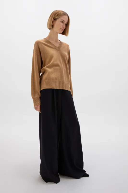 Relaxed Fit Gauzy Camel Cashmere Jumper sold by Johnstons of Elgin