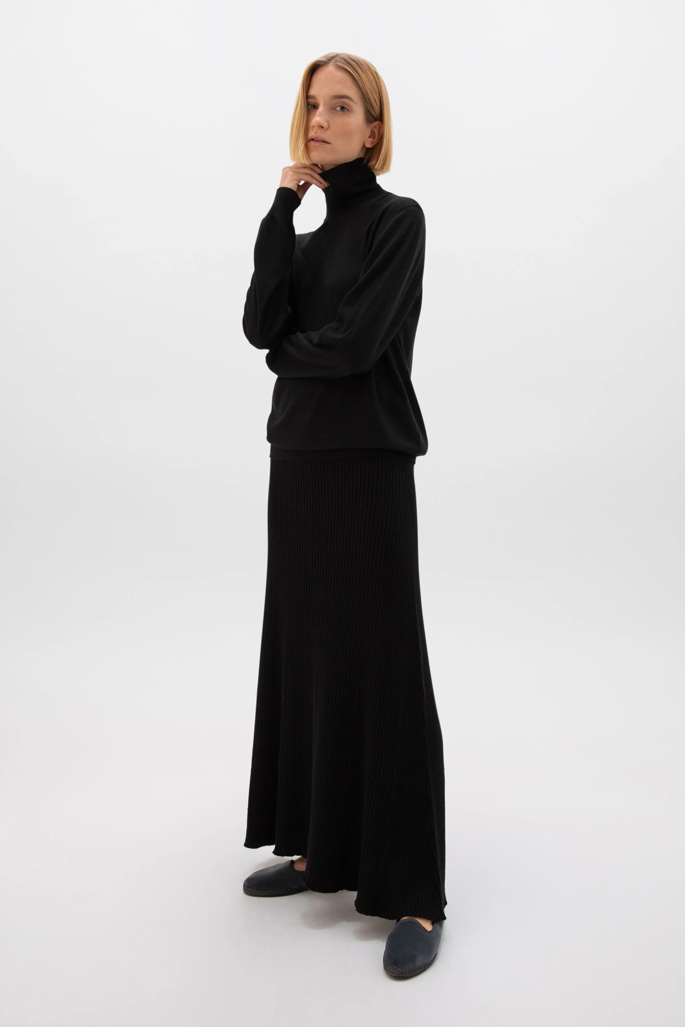 Ribbed Black Cashmere Skirt sold by Johnstons of Elgin product image thumbnail 3