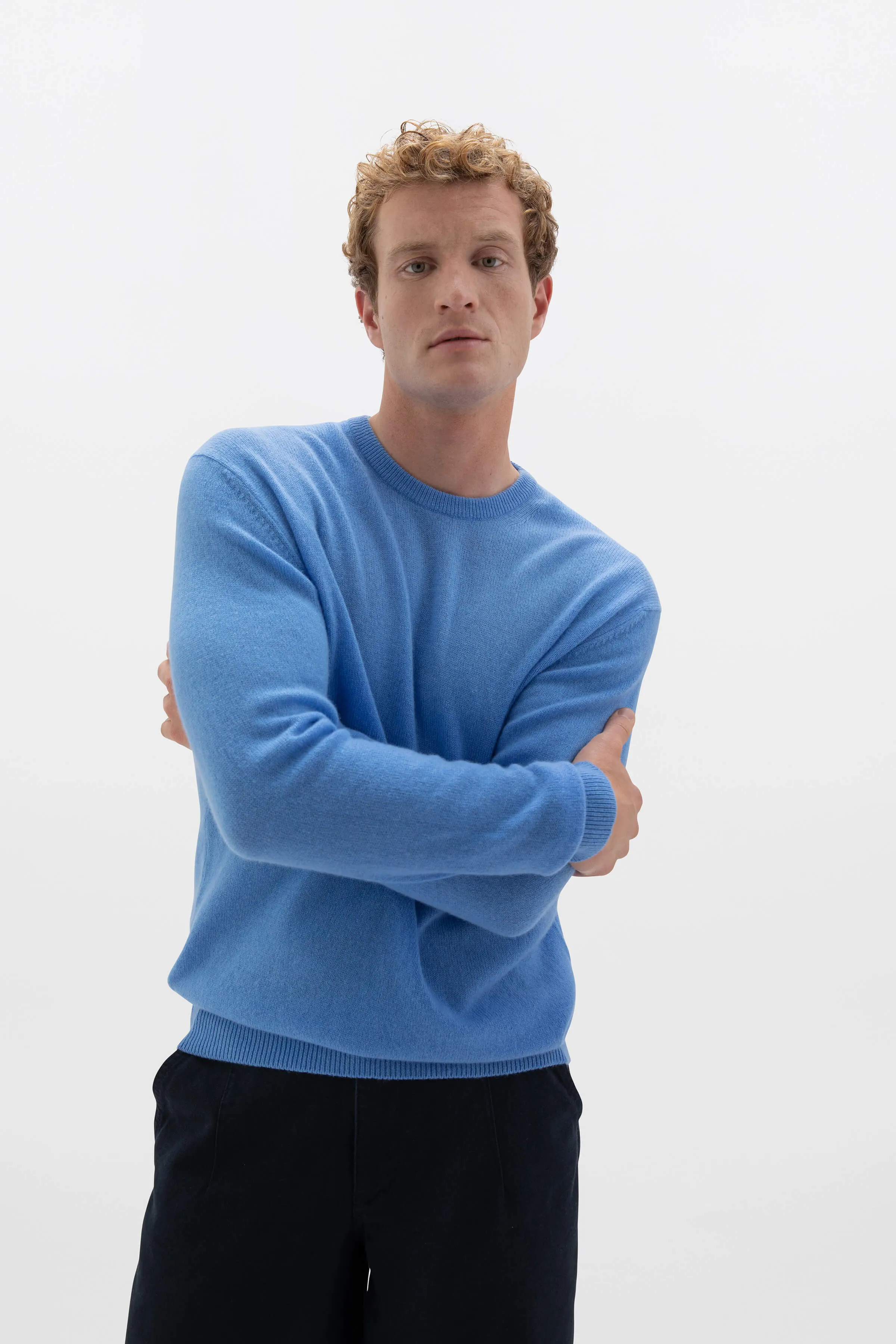 Classic Cashmere Blue Round Neck Jumper sold by Johnstons of Elgin product image thumbnail 3