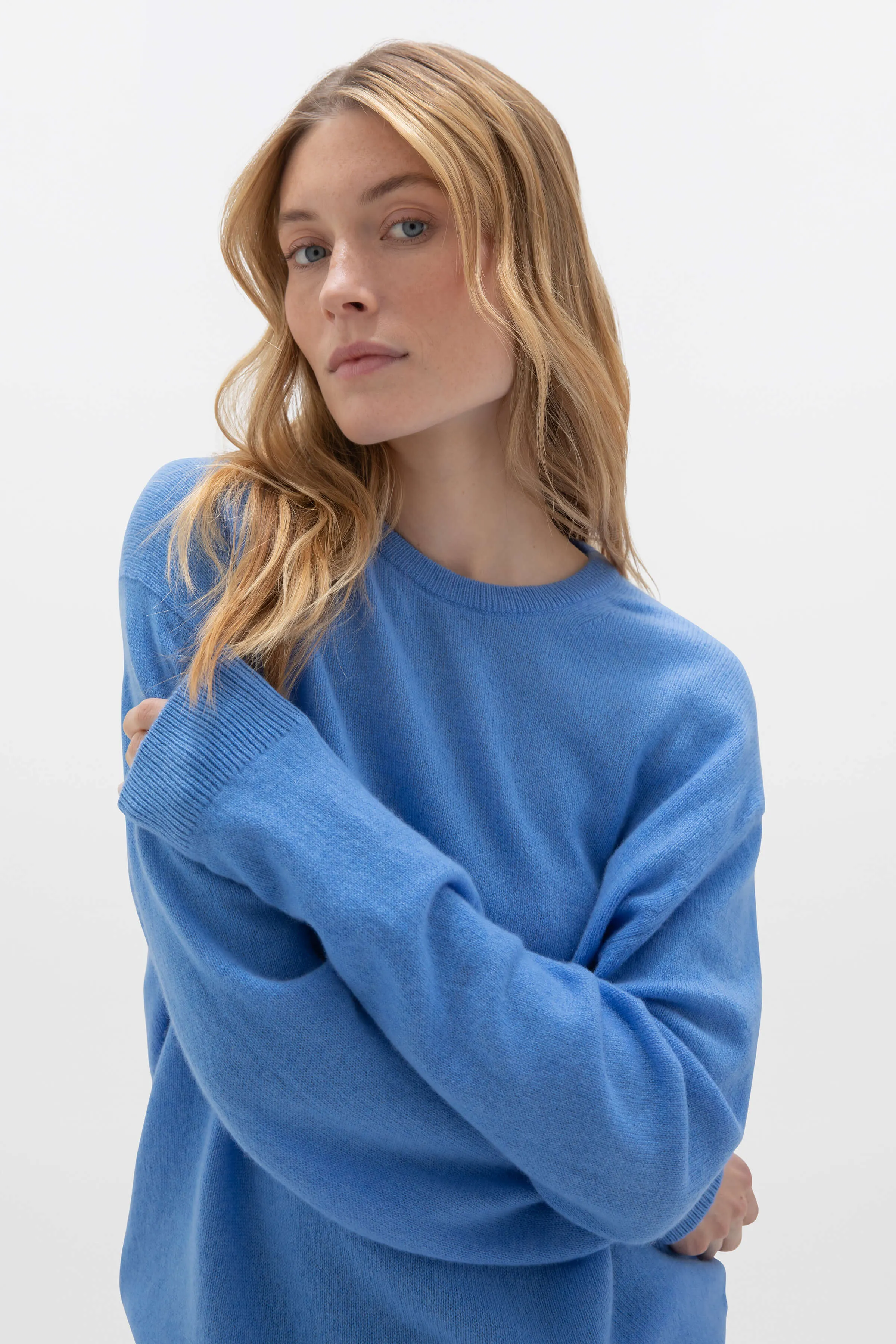 Classic Cashmere Blue Round Neck Jumper sold by Johnstons of Elgin product image thumbnail 4