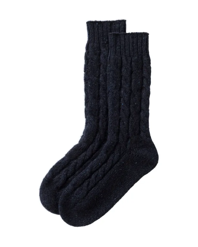 Cashmere Donegal Cable Dark Navy Socks sold by Johnstons of Elgin