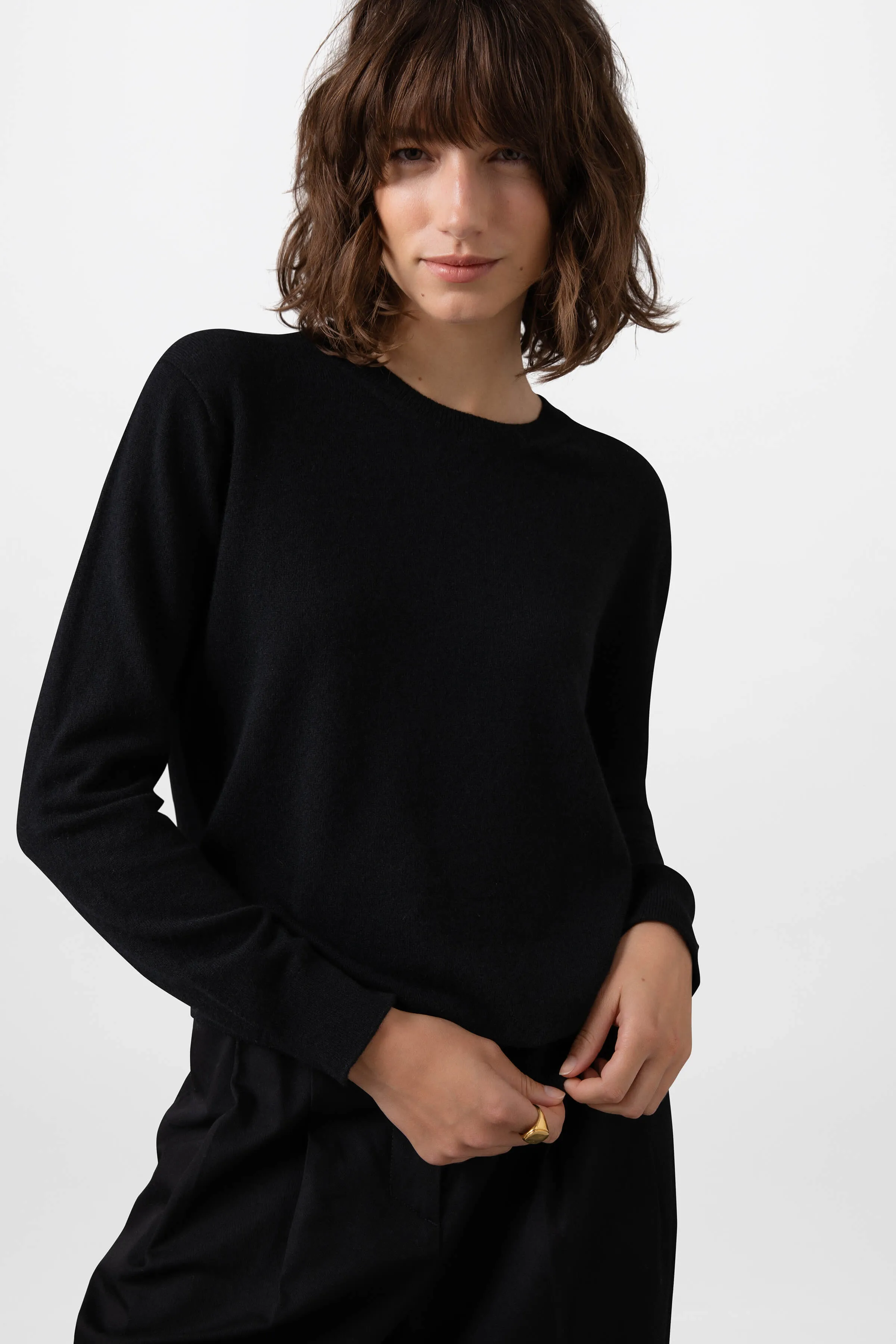 Classic Crew Neck Black Cashmere Jumper sold by Johnstons of Elgin product image thumbnail 2