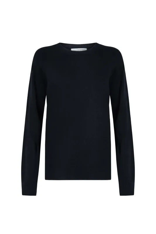Classic Crew Neck Black Cashmere Jumper sold by Johnstons of Elgin