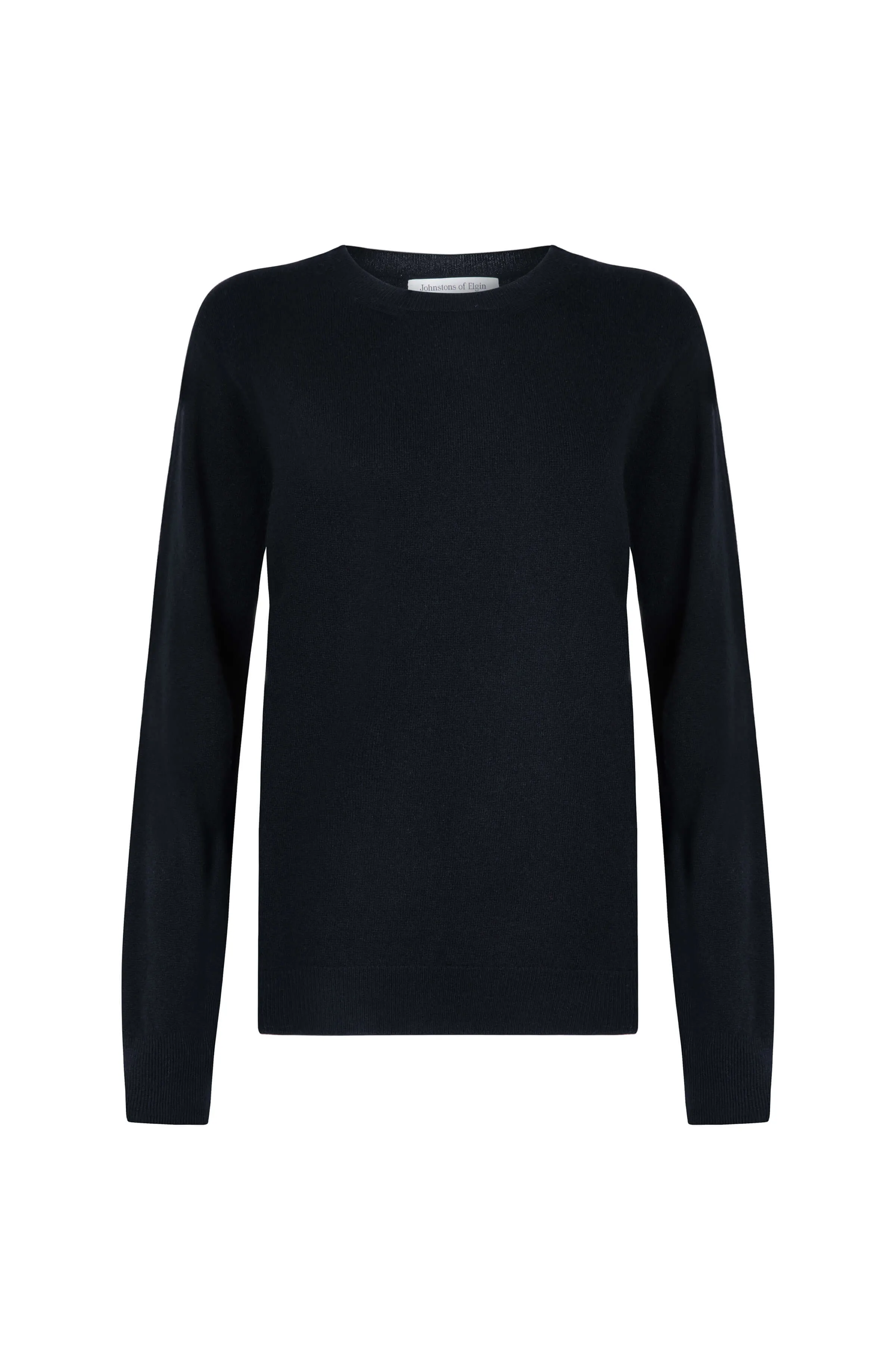 Classic Crew Neck Black Cashmere Jumper sold by Johnstons of Elgin