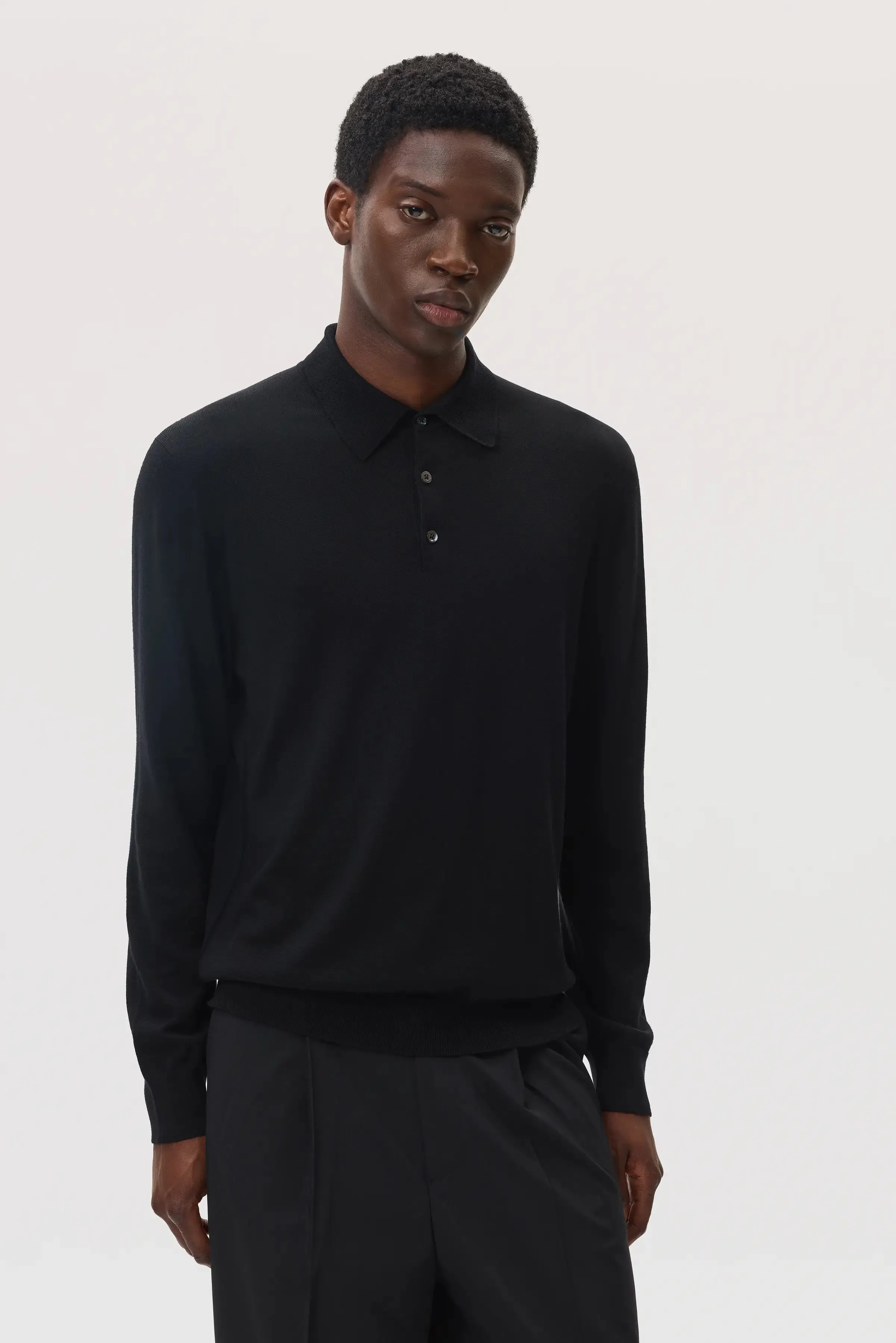 Merino Long Sleeve Black Polo Shirt sold by Johnstons of Elgin product image thumbnail 4