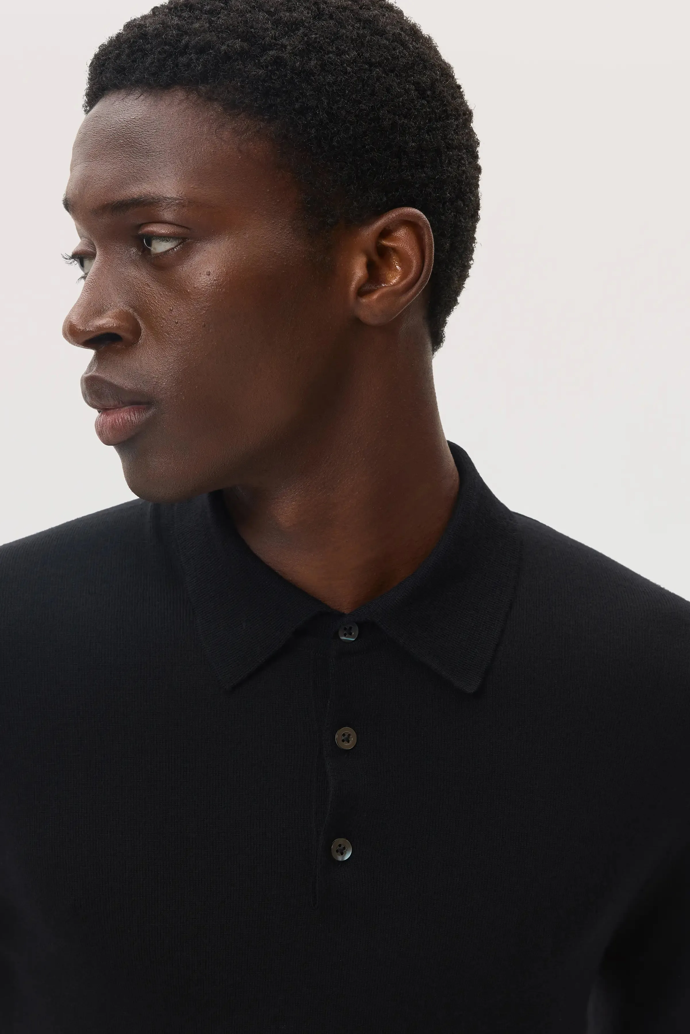 Merino Long Sleeve Black Polo Shirt sold by Johnstons of Elgin product image thumbnail 3
