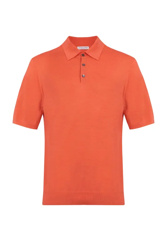 Superfine Merino Orange Poloshirt sold by Johnstons of Elgin