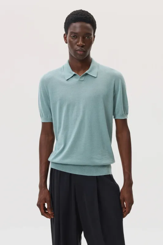 Superfine Cashmere Light Green Polo Shirt sold by Johnstons of Elgin