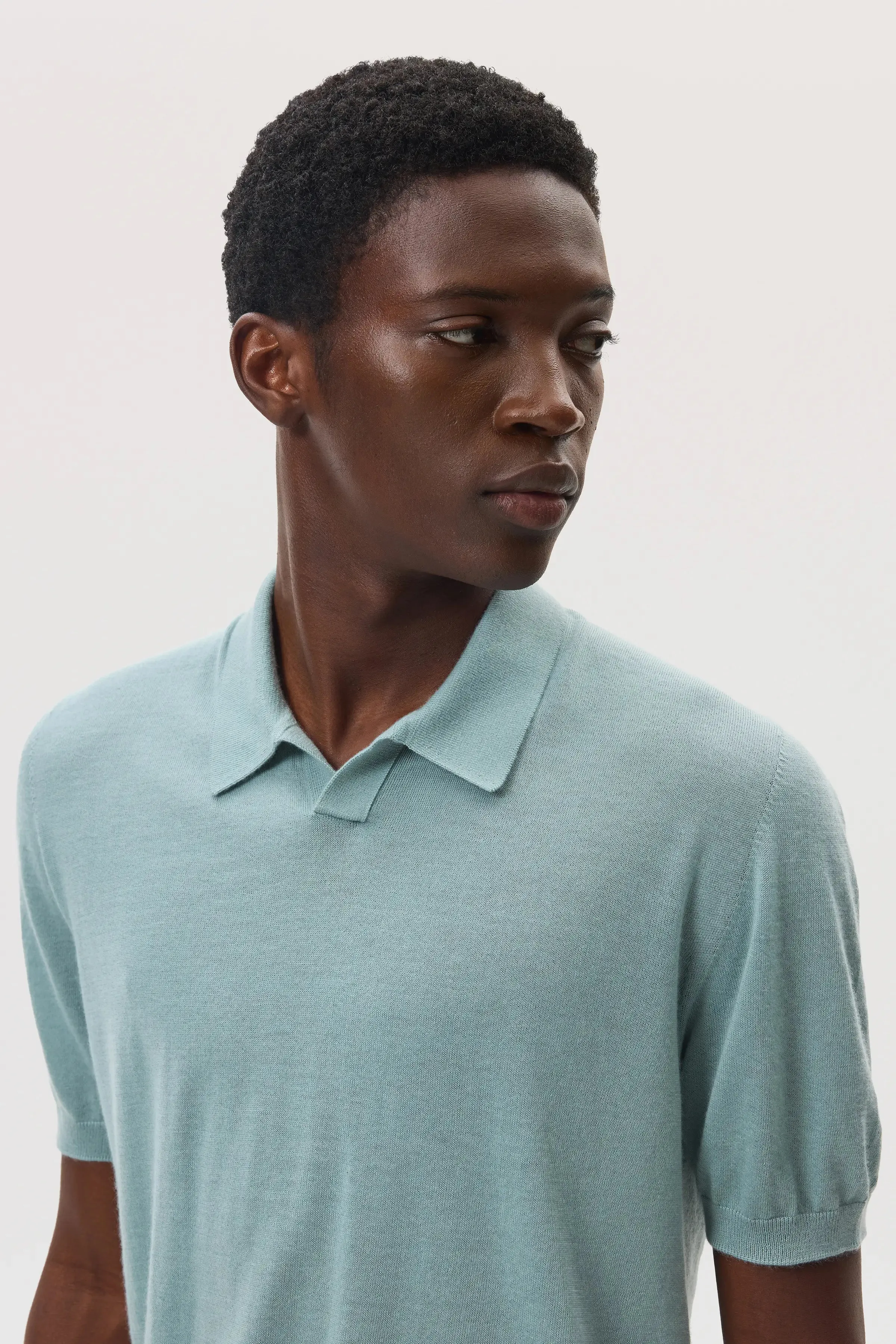 Superfine Cashmere Light Green Polo Shirt sold by Johnstons of Elgin product image thumbnail 3